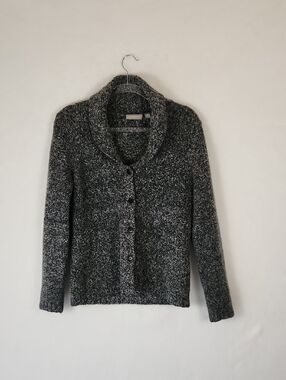 Croft & Barrow Marled Gray Knit Cardigan‎ w/ Structured Shawl Collar Size Medium